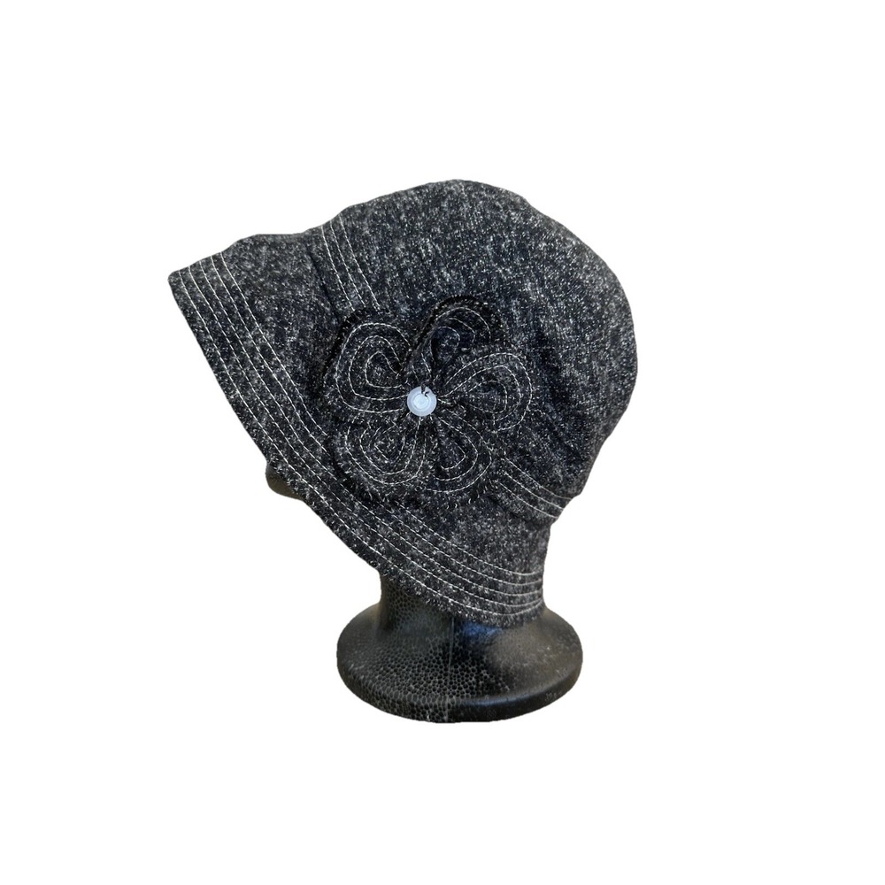 Tickled Pink Women Clotche Bucket Flower Hat Heathered Black 20s Flapper